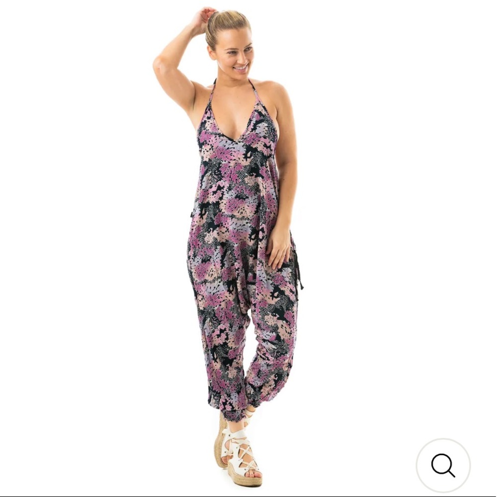 NWOT XS YOGA JUMPSUIT, BUDDHA PANTS BRAND - Digital Rainbow Harem Savannah.